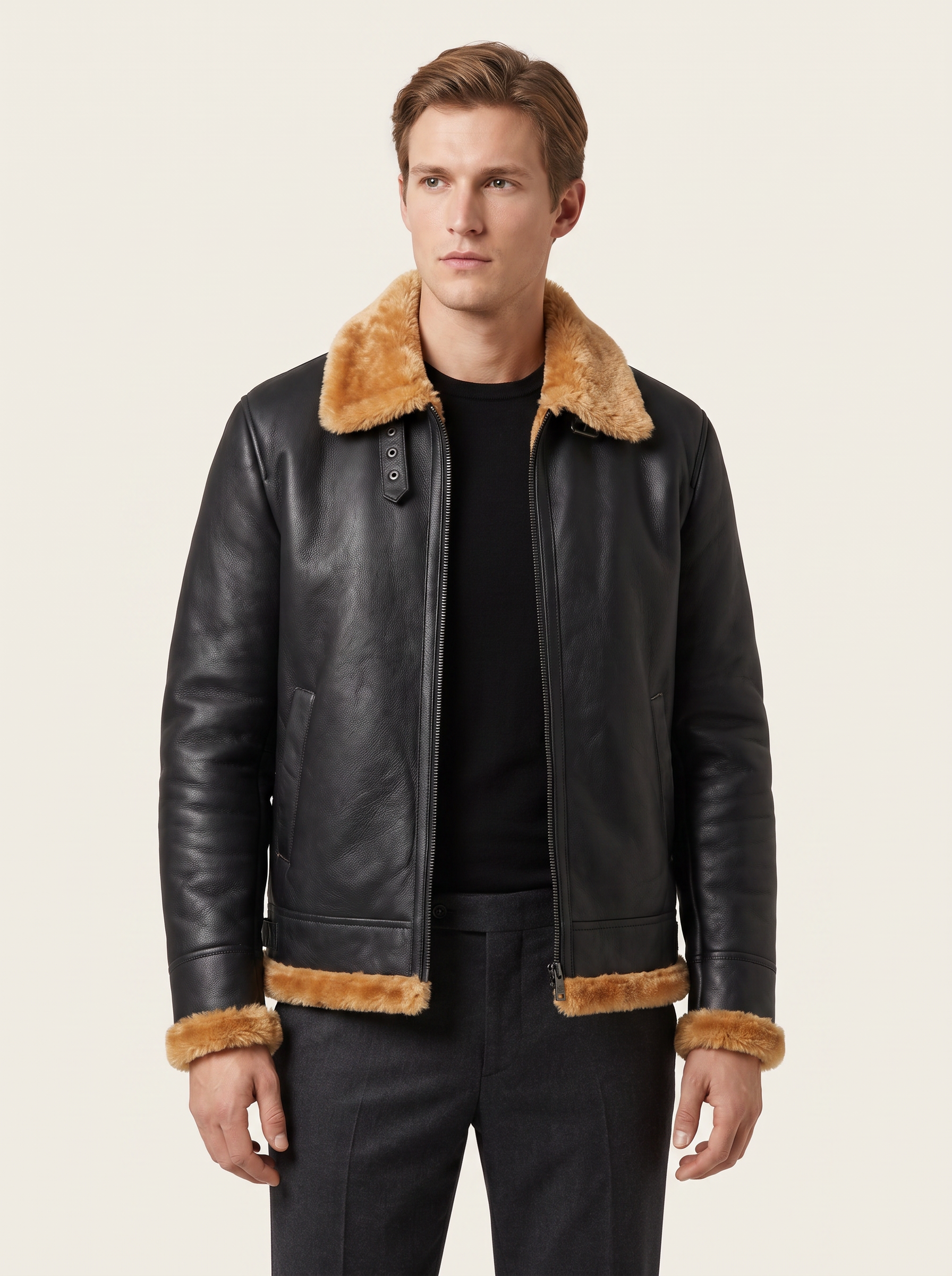 Noir Shearling Leather Jacket