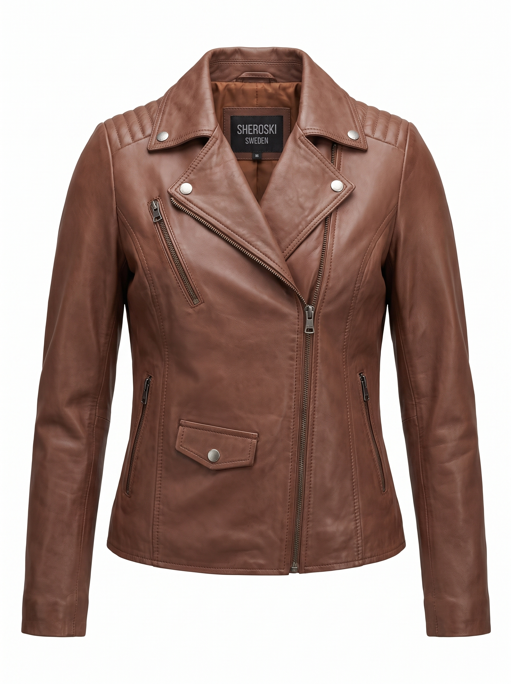 Cognac Lambskin Biker Jacket
